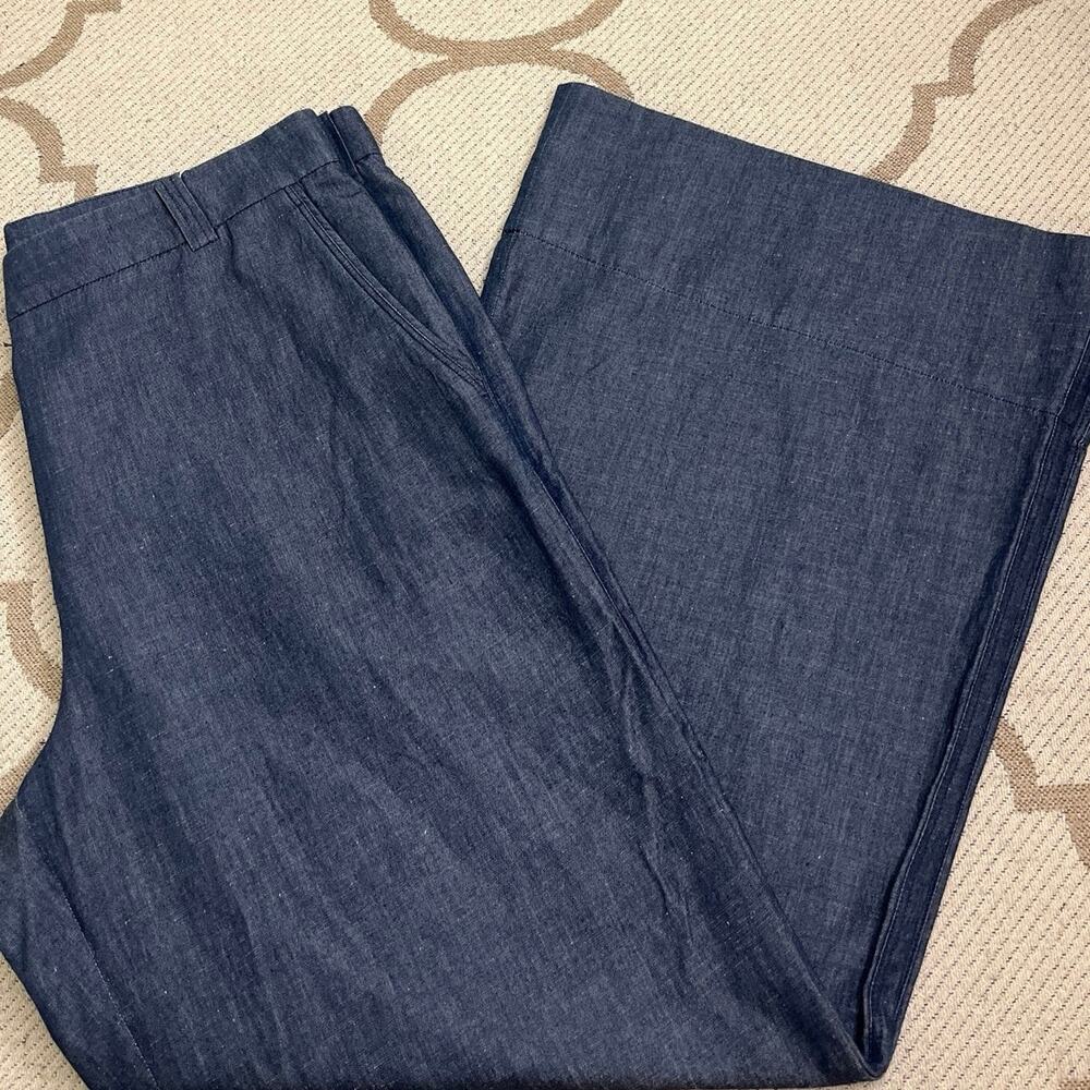 QL2 Quelledue Melody Cotton Flax Linen Pants Size 46 It/ US 10 Wide Leg Blue